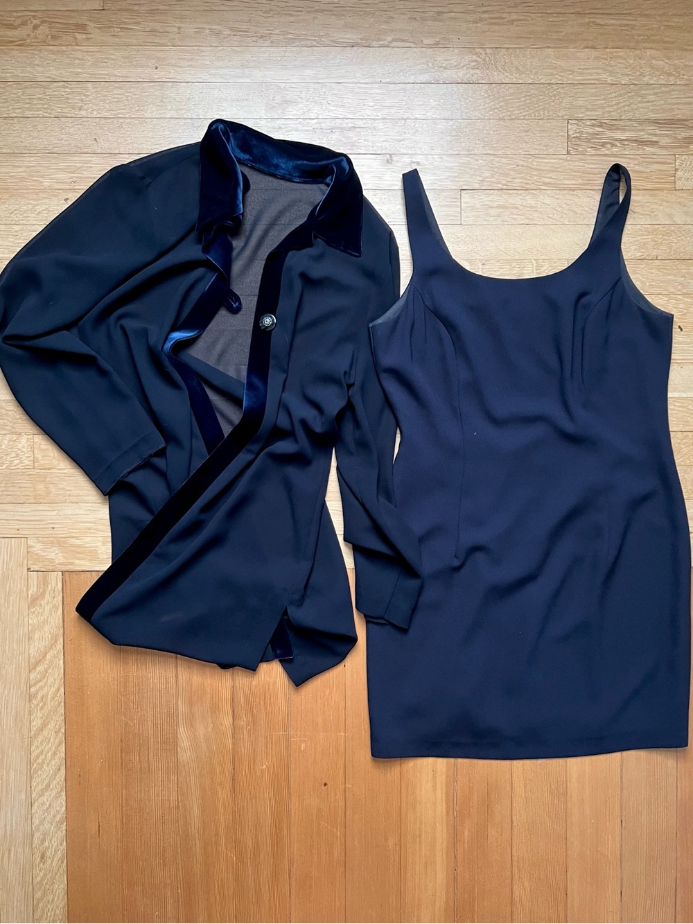 Vintage 90s cocktail dress and jacket coord set navy blue 12